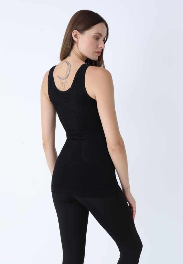 Maiou Dama Modelator in Talie cu Bretele Late, Material Moale, Culoare Negru,Engros